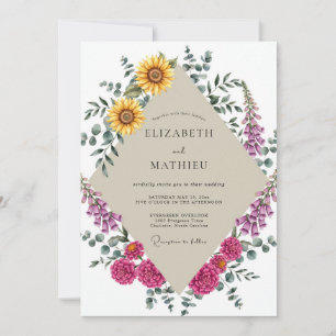 Invitation Mariage Tournesol Eucalyptus Violet Magenta