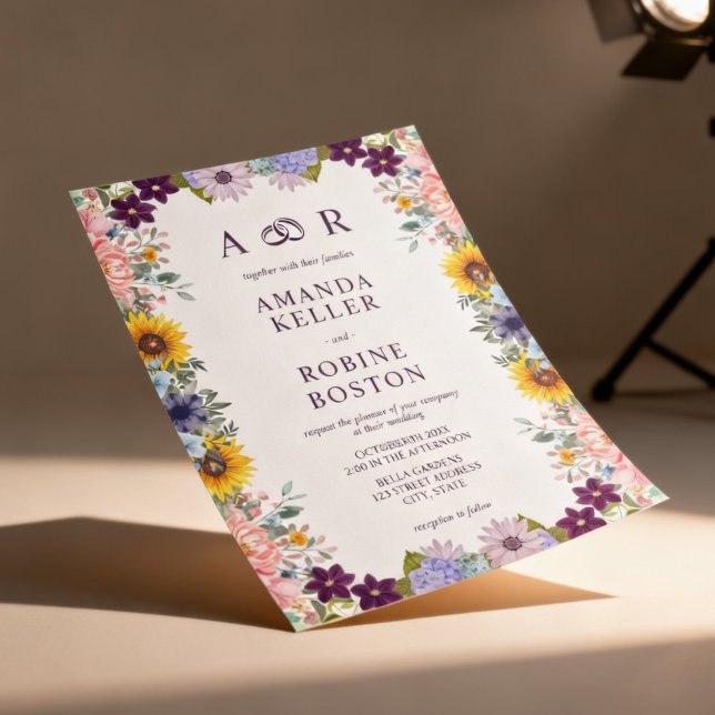 Invitation Mariage Tournesol Floral Coloré (Créateur téléchargé)