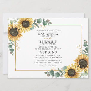 Invitation Mariage Tournesol Floral et Feuillage d'Eucalyptus