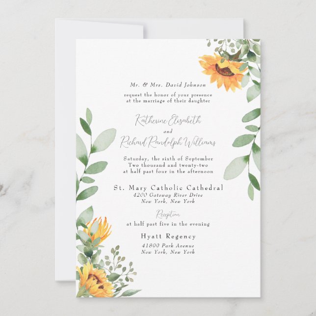 Invitation Mariage Tournesol Formel Parents de la Mariée Énum (Devant)