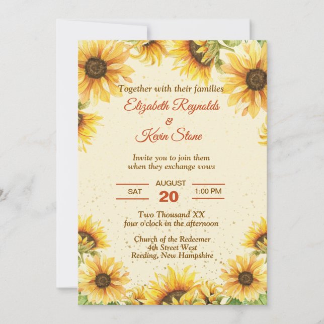 Invitation Mariage Tournesol Jaune et Marron Rustique (Devant)