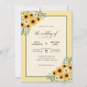 Invitation Mariage tournesol marguerite eucalyptus moutarde