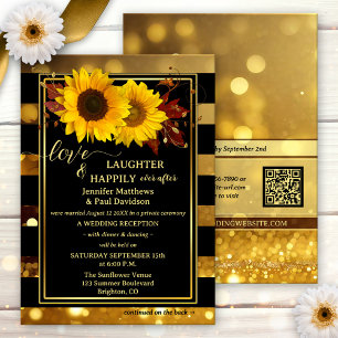 Invitation Mariage Tournesol Noir Doré Heureux Pour Toujours