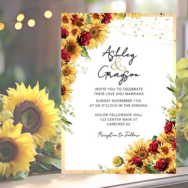 Invitation Mariage Tournesol Roses Rouges (Créateur téléchargé)