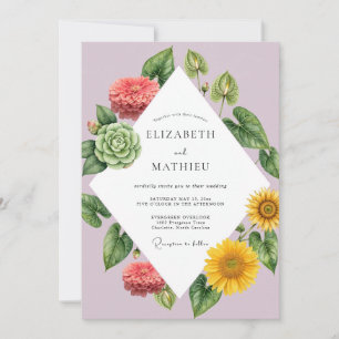 Invitation Mariage Tournesol Succulent Eucalyptus Lilas