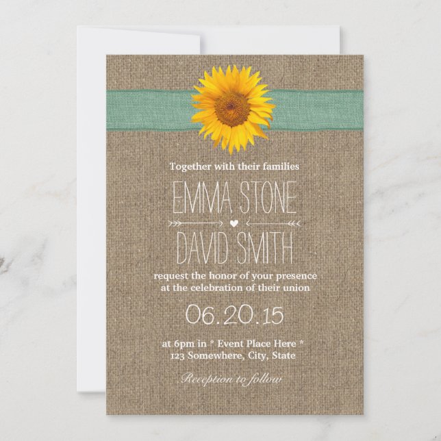 Invitation Mariage Tournesol Toile de Jute Campagne (Devant)