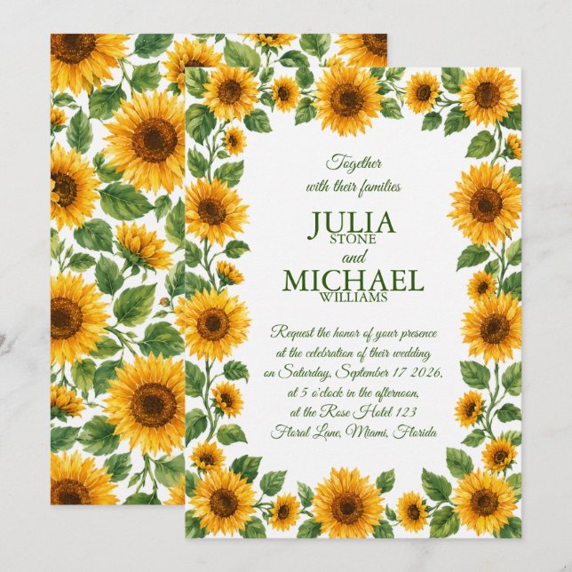Invitation Mariage Tournesols (Devant / Derrière)