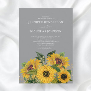 Invitation Mariage Tournesols Gris Élégant