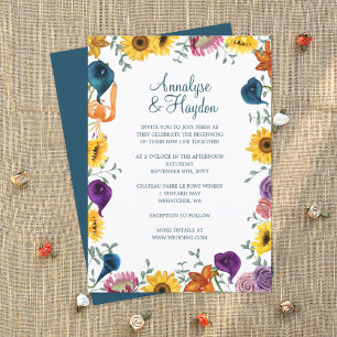 Invitation Mariage Tournesols, Lys calla violet pourpre