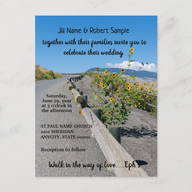 Invitation mariage Tournesols Route Décontractée d (Devant)