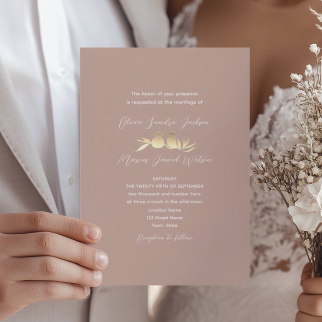 Invitation Mariage Tourtereaux Rose Doré (Créateur téléchargé)