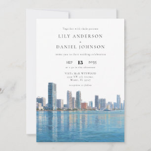 Invitation Mariage Tout Compris Aquarelle de la Vue de Miami