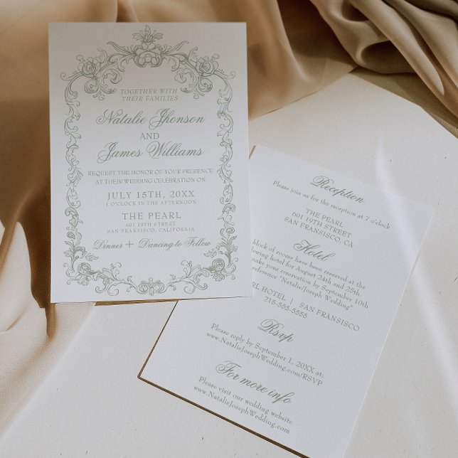 Invitation Mariage Tout Compris Argent Ancien Vert Sauge (Créateur téléchargé)