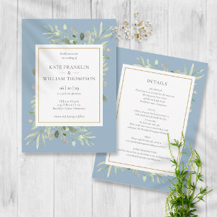 Invitation Mariage Tout Compris Cadre Or Vert Bleu Poussière