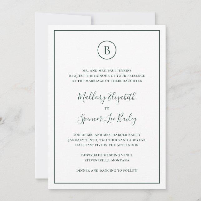 Invitation Mariage Tout Compris dans le Vert Forestier Tradit (Devant)