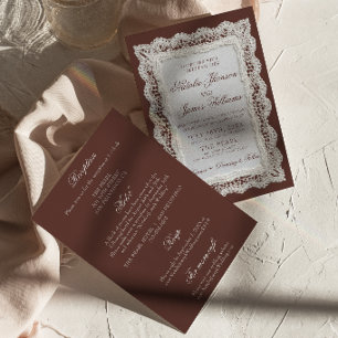 Invitation Mariage Tout Compris en Brun Chocolat Dentelle Vie