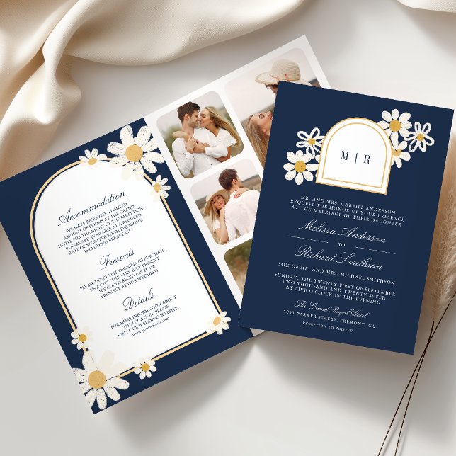 Invitation Mariage tout compris Fleur de marguerite jaune rét (Créateur téléchargé)