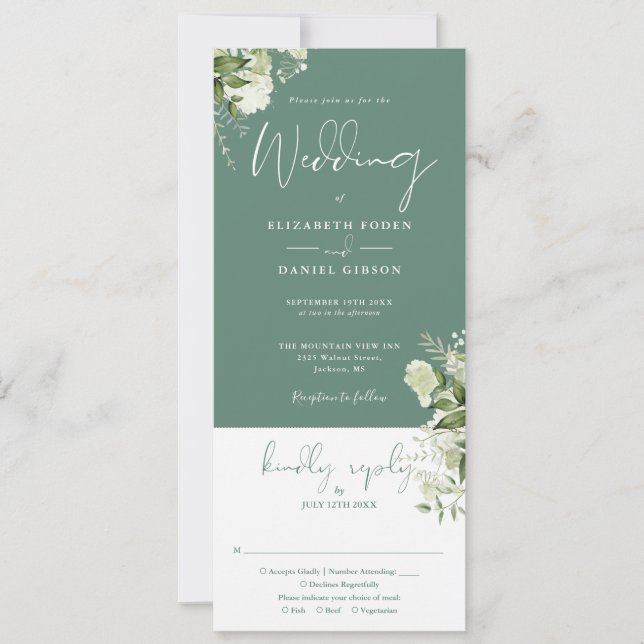 Invitation Mariage tout compris floral eucalyptus vert (Devant)