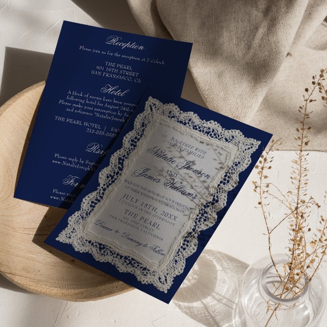 Invitation Mariage Tout Compris Lace Royale Bleu Old Money (Créateur téléchargé)