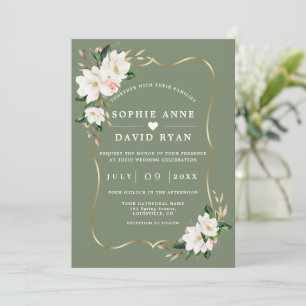 Invitation Mariage Tout Compris Magnolia Blanc Vert Sauge  