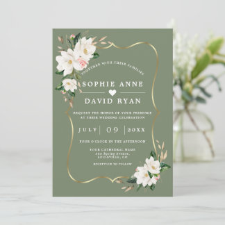 Invitation Mariage Tout Compris Magnolia Blanc Vert Sauge  