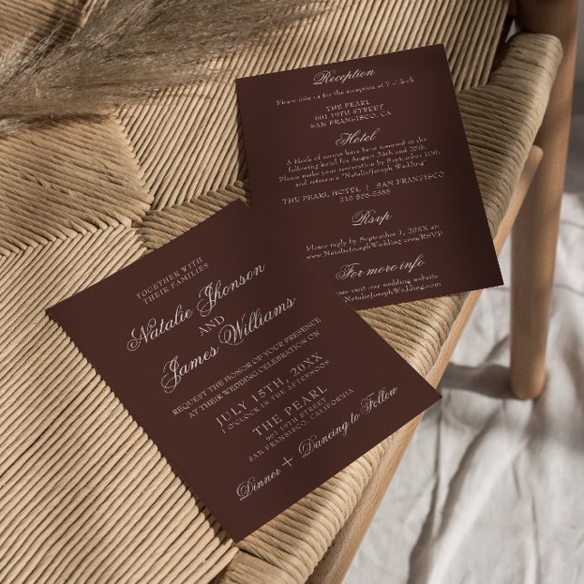 Invitation Mariage Tout Compris Marron Chocolat Rétro Vieille (Créateur téléchargé)