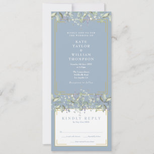 Invitation Mariage Tout Compris Sage Lilas Feuillage Bleu Pou