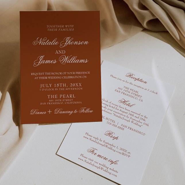 Invitation Mariage Tout Compris Terracotta Orange Brûlé Éléga (Créateur téléchargé)
