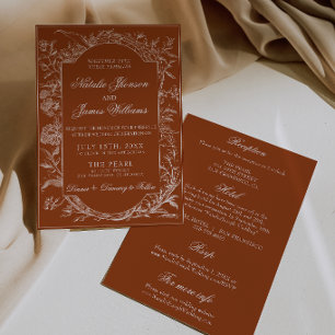 Invitation Mariage Tout Compris Terre Cuite Florale Orange Br