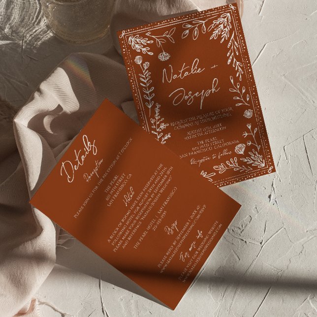 Invitation Mariage Tout Compris Terre Cuite Orange Brûlé Flor (Créateur téléchargé)