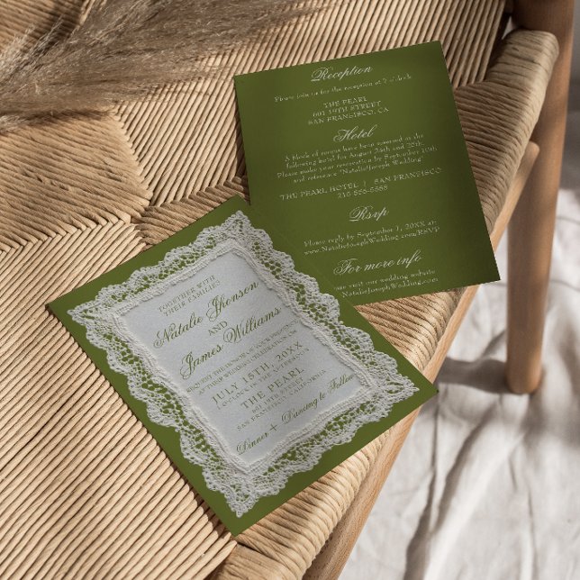 Invitation Mariage Tout Compris Vert Olive Ancien Argent (Créateur téléchargé)
