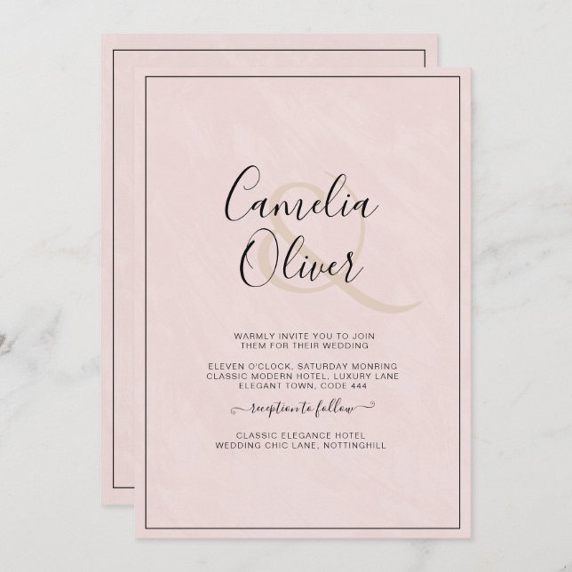 Invitation Mariage tout-en-1 moderne monochrome (Devant / Derrière)