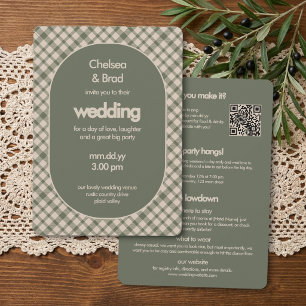 Invitation Mariage tout-en-un à carreaux vert sauge rétro