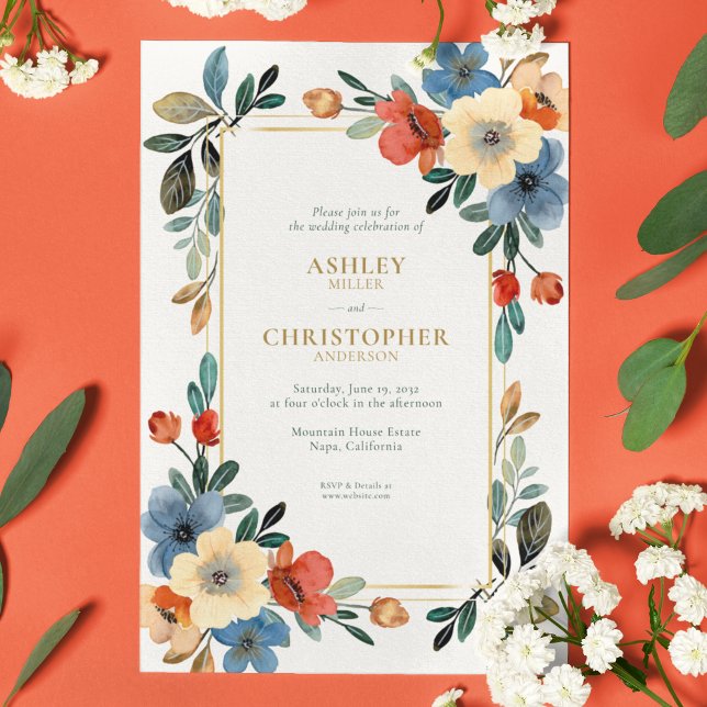 Invitation Mariage tout-en-un à l'aquarelle florale chic (Créateur téléchargé)