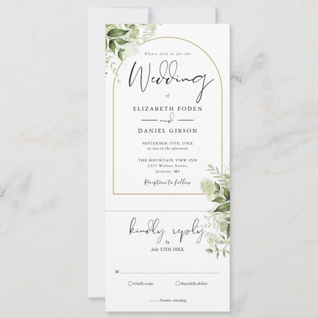 Invitation Mariage Tout En Un Arc Botanique Vert Doré (Devant)