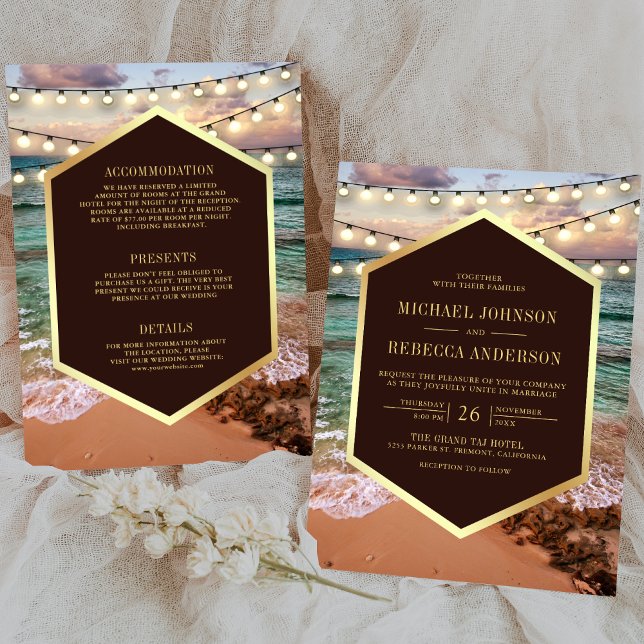 Invitation Mariage tout en un avec guirlandes de plage au cou (Créateur téléchargé)