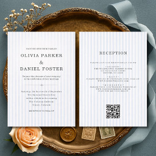 Invitation Mariage tout en un bleu et blanc rayé