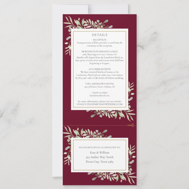 Invitation Mariage Tout En Un Botanique Verdure Bourgogne (Dos)