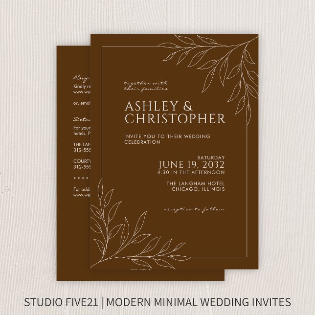 Invitation Mariage tout-en-un Brown Foliage moderne (Créateur téléchargé)