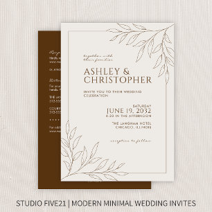 Invitation Mariage tout-en-un Brown Foliage moderne