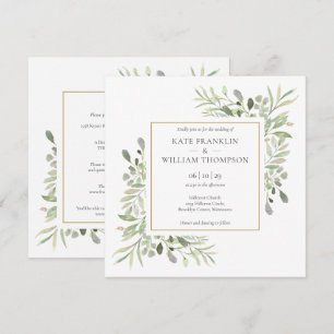 Invitation Mariage Tout En Un Cadre Doré à Verdure Botanique