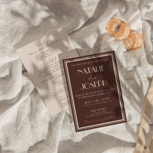 Invitation Mariage tout en un chocolat marron rétro à l'ancie