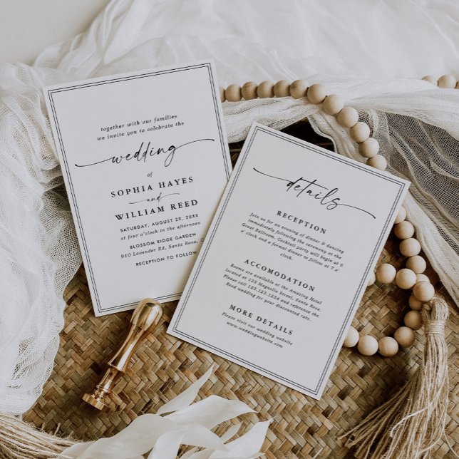 Invitation Mariage tout-en-un classique simple en noir et bla (Créateur téléchargé)