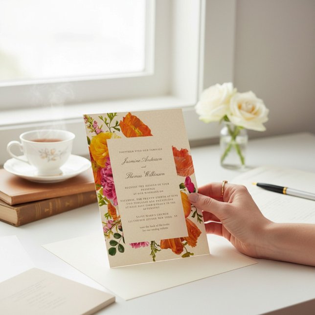 Invitation mariage tout en un code QR orange poppy (Créateur téléchargé)