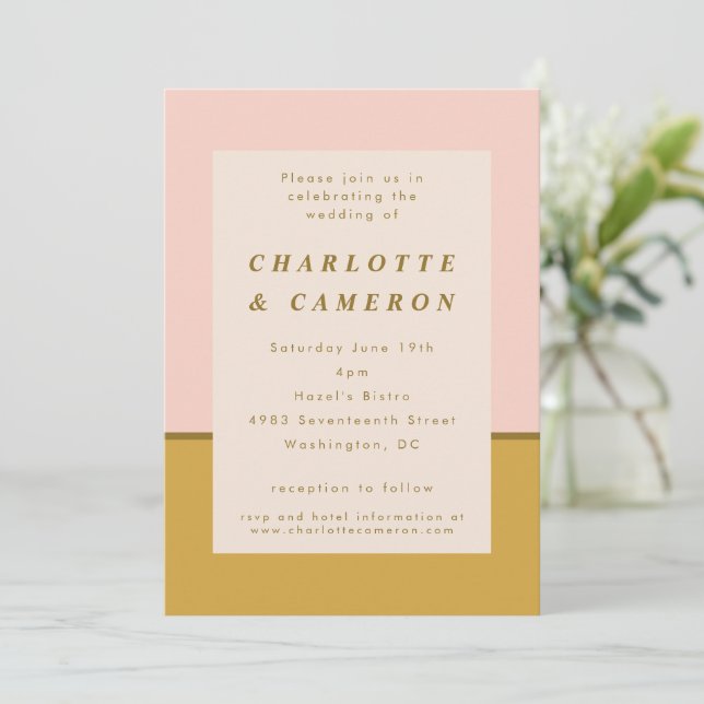 Invitation Mariage tout-en-un couleur ocre blanc moderne (Debout devant)