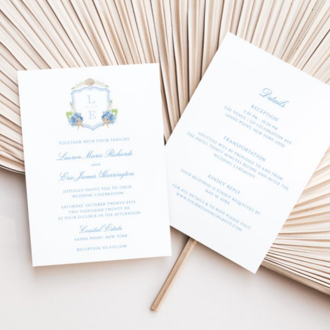 Invitation Mariage tout-en-un Crest Monogramme Côtiers (Créateur téléchargé)