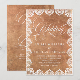 Invitation Mariage tout en un dentelle ivoire cuivre vintage