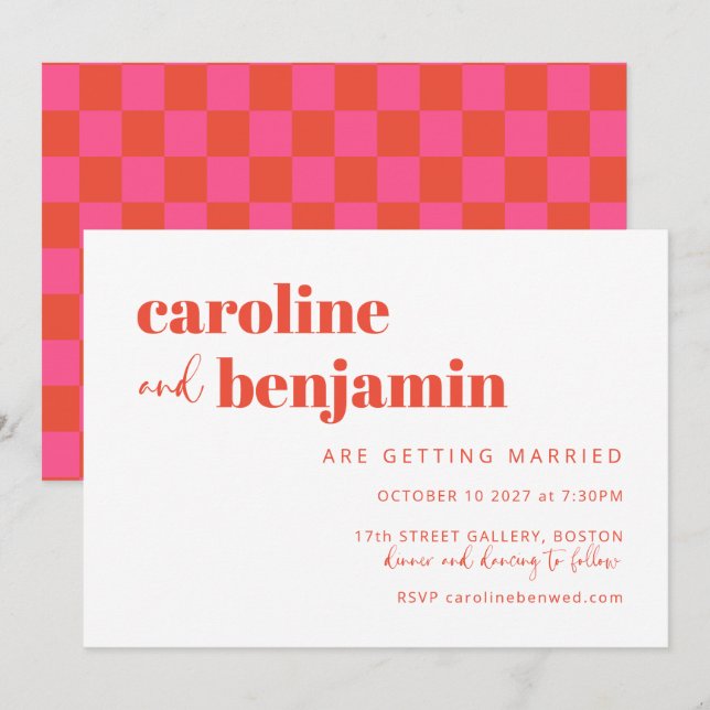 Invitation Mariage tout-en-un du tableau de bord rouge gras (Devant / Derrière)