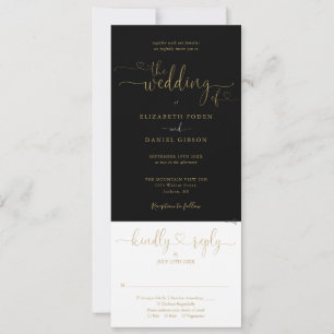 Invitation Mariage Tout En Un Écriture De Coeur Noir Et Or