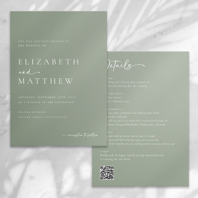 Invitation Mariage Tout en Un Écriture Moderne Vert Sauge (Créateur téléchargé)